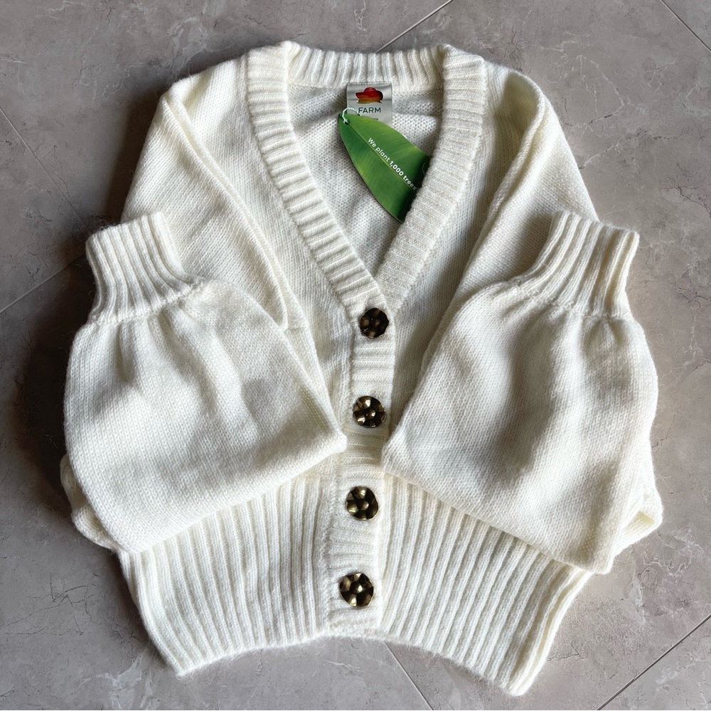 NWT FARM Rio Ribbed Goldtone-Buttoned Cardigan Size L - Picture 6 of 11